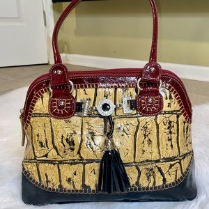 Mani Claire- Womens Handbags- Tan/Black Leather